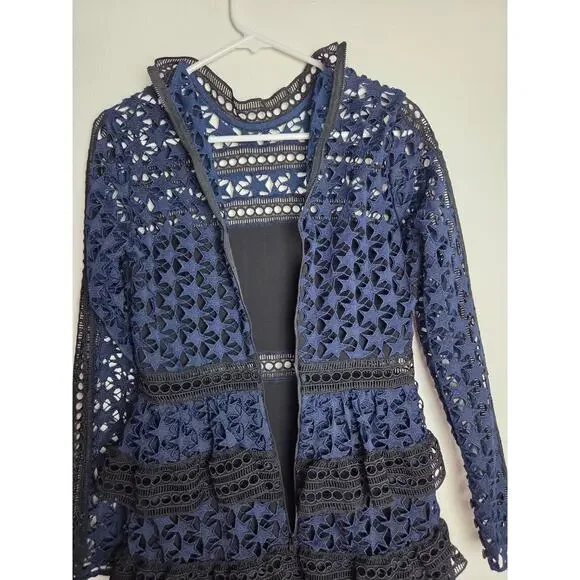 Self Portrait High Neck Star Lace Dress 6 Navy Blue Black Mini Self Portrait High Neck Star Lace Dress 6 Navy Blue Black Mini